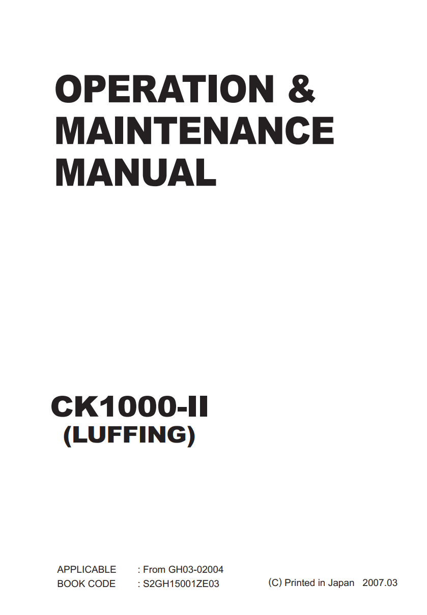 KOBELCO CK1000-II LUFFING CRAWLER CRANE MAINTENANCE MANUAL