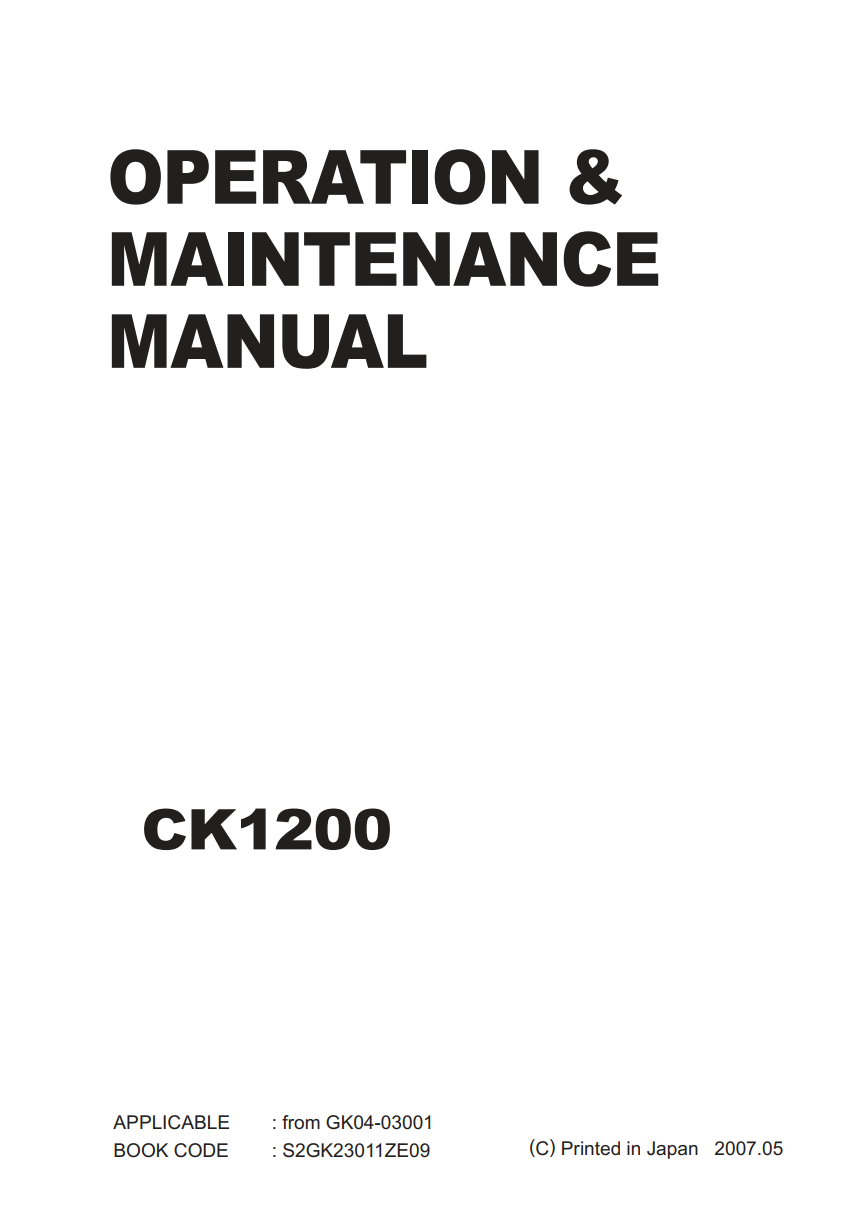 KOBELCO CK1200 CRAWLER CRANE MAINTENANCE MANUAL
