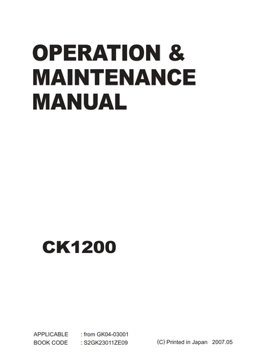 KOBELCO CK1200 CRAWLER CRANE MAINTENANCE MANUAL