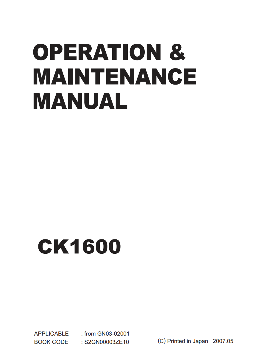 KOBELCO CK1600 CRAWLER CRANE MAINTENANCE MANUAL