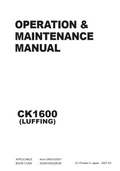 KOBELCO CK1600 (LUFFING) CRAWLER CRANE MAINTENANCE MANUAL