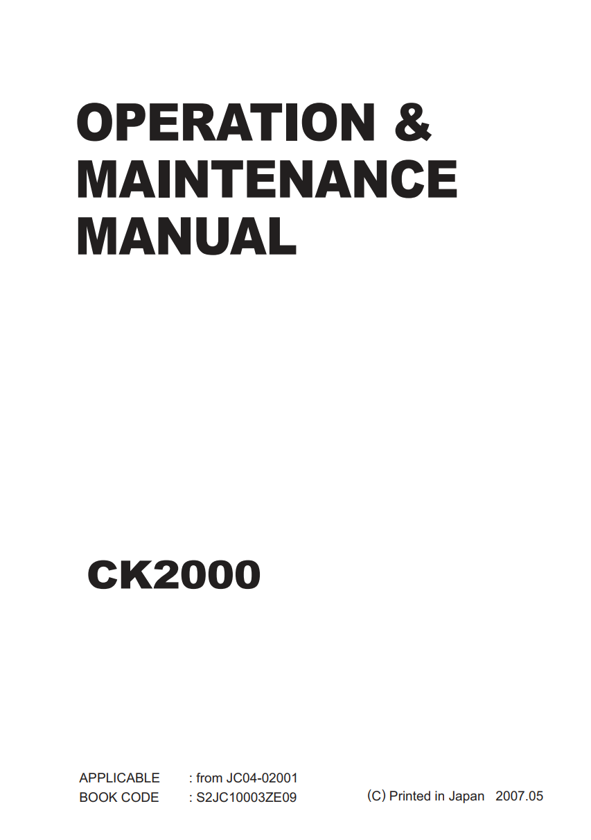 KOBELCO CK2000 CRAWLER CRANE MAINTENANCE MANUAL