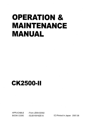 KOBELCO CK2500-II CRAWLER CRANE MAINTENANCE MANUAL