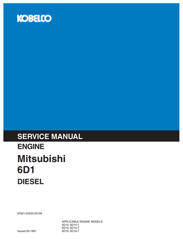 KOBELCO MITSUBISHI 6D1 SERIES INDUSTRIAL DIESEL ENGINE
