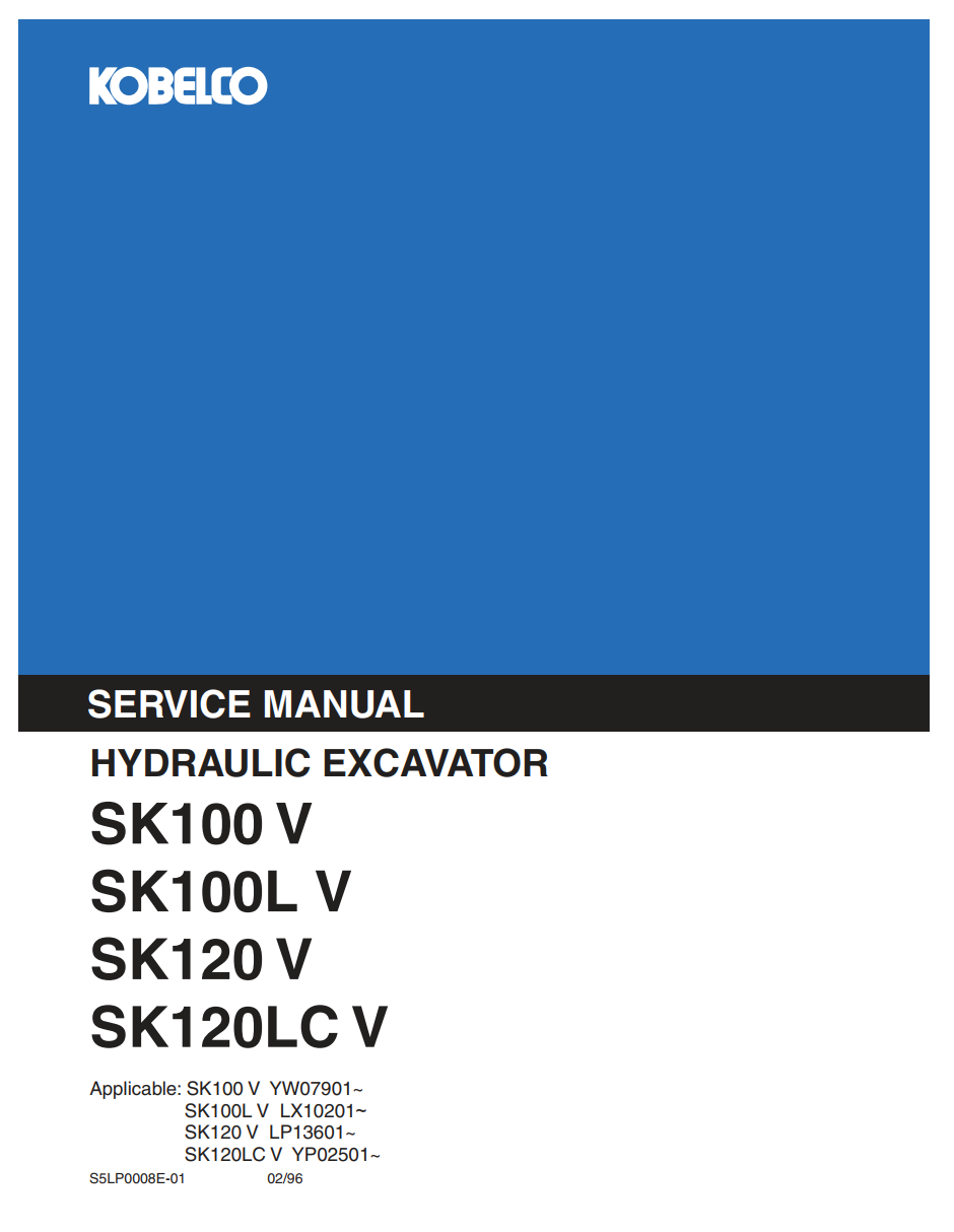 KOBELCO SK100-V, SK100L-V, SK120-V, SK120LC-V HYDRAULIC EXCAVATOR