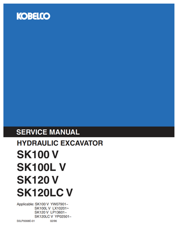 KOBELCO SK100-V, SK100L-V, SK120-V, SK120LC-V HYDRAULIC EXCAVATOR