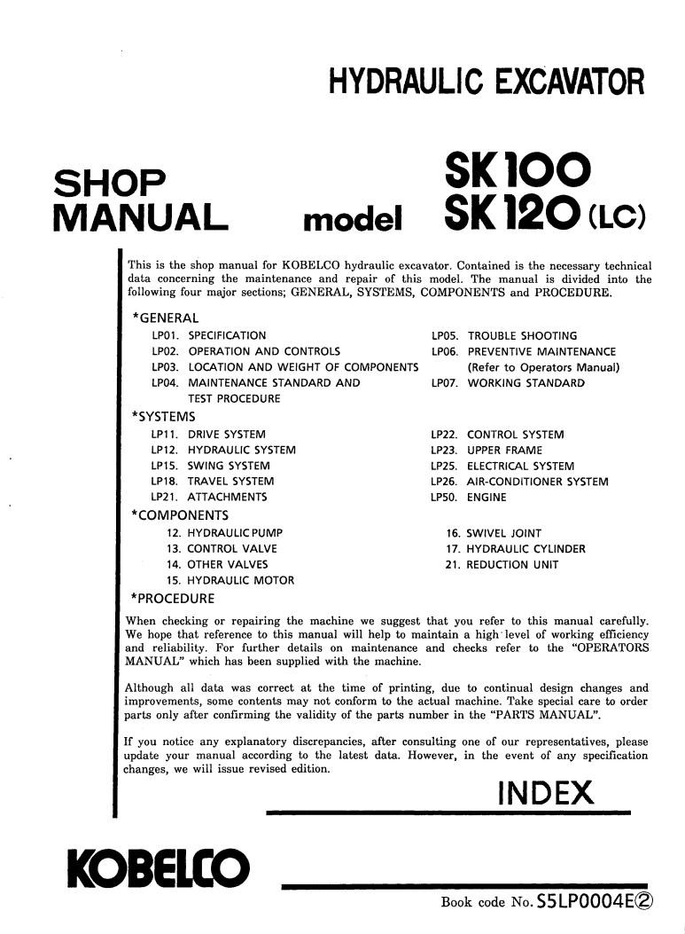 KOBELCO SK100, SK120(LC) CRAWLER  EXCAVATOR