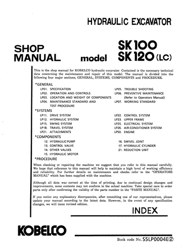 KOBELCO SK100, SK120(LC) CRAWLER  EXCAVATOR