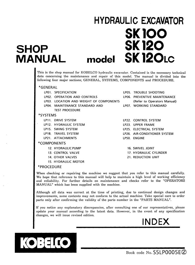 KOBELCO SK100, SK120, SK120LC CRAWLER EXCAVATOR