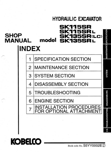 KOBELCO SK115SR, SK115SRL, SK135SR(LC), SK135SRL HYDRAULIC EXCAVATOR