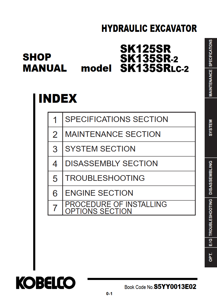 KOBELCO SK125SR, SK135SR-2, SK135SRLC-2 HYDRAULIC EXCAVATOR