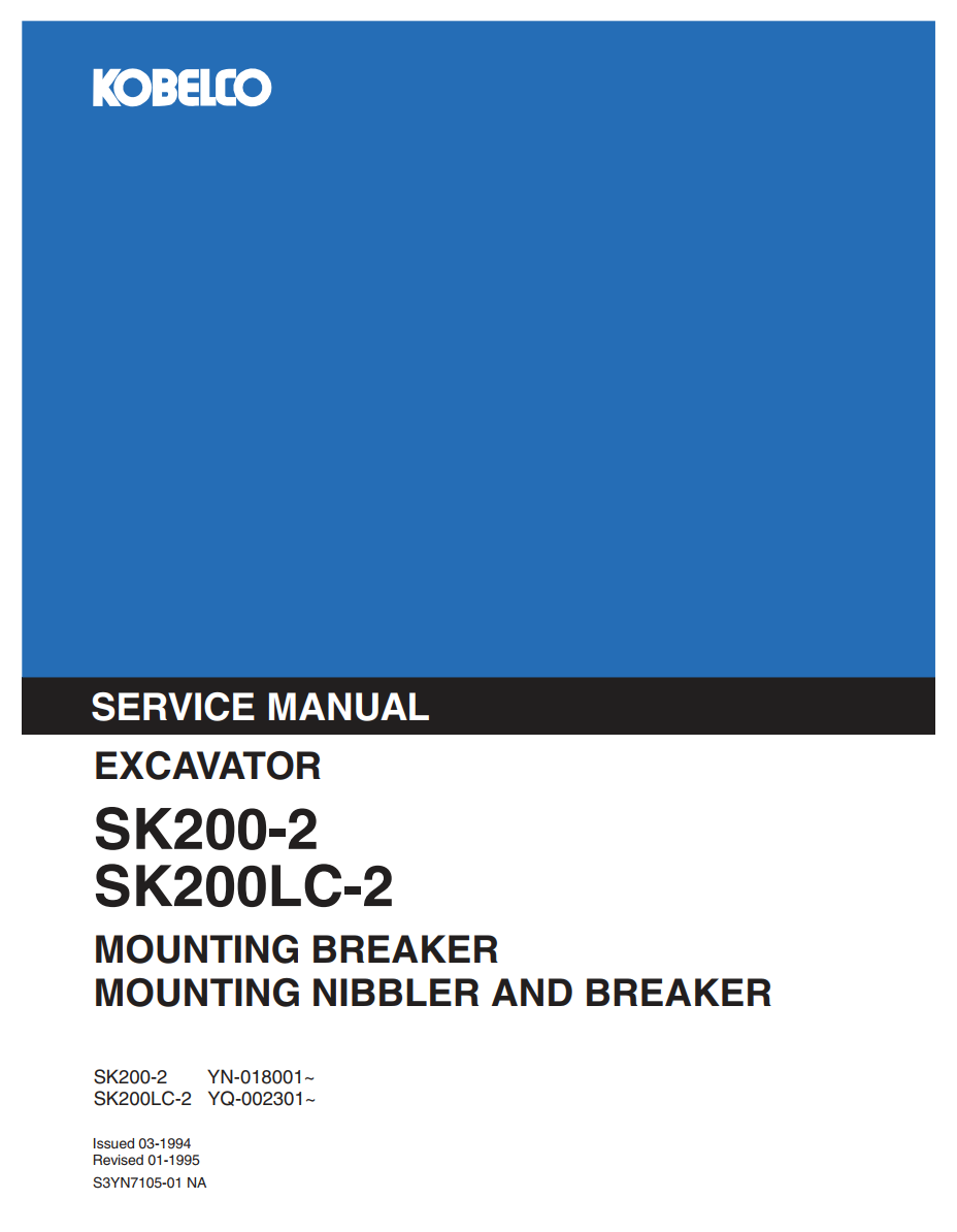 KOBELCO SK200-2, SK200LC-2 MOUNTING BREAKER, NIBBLER, BREAKER HYDRAULIC EXCAVATOR