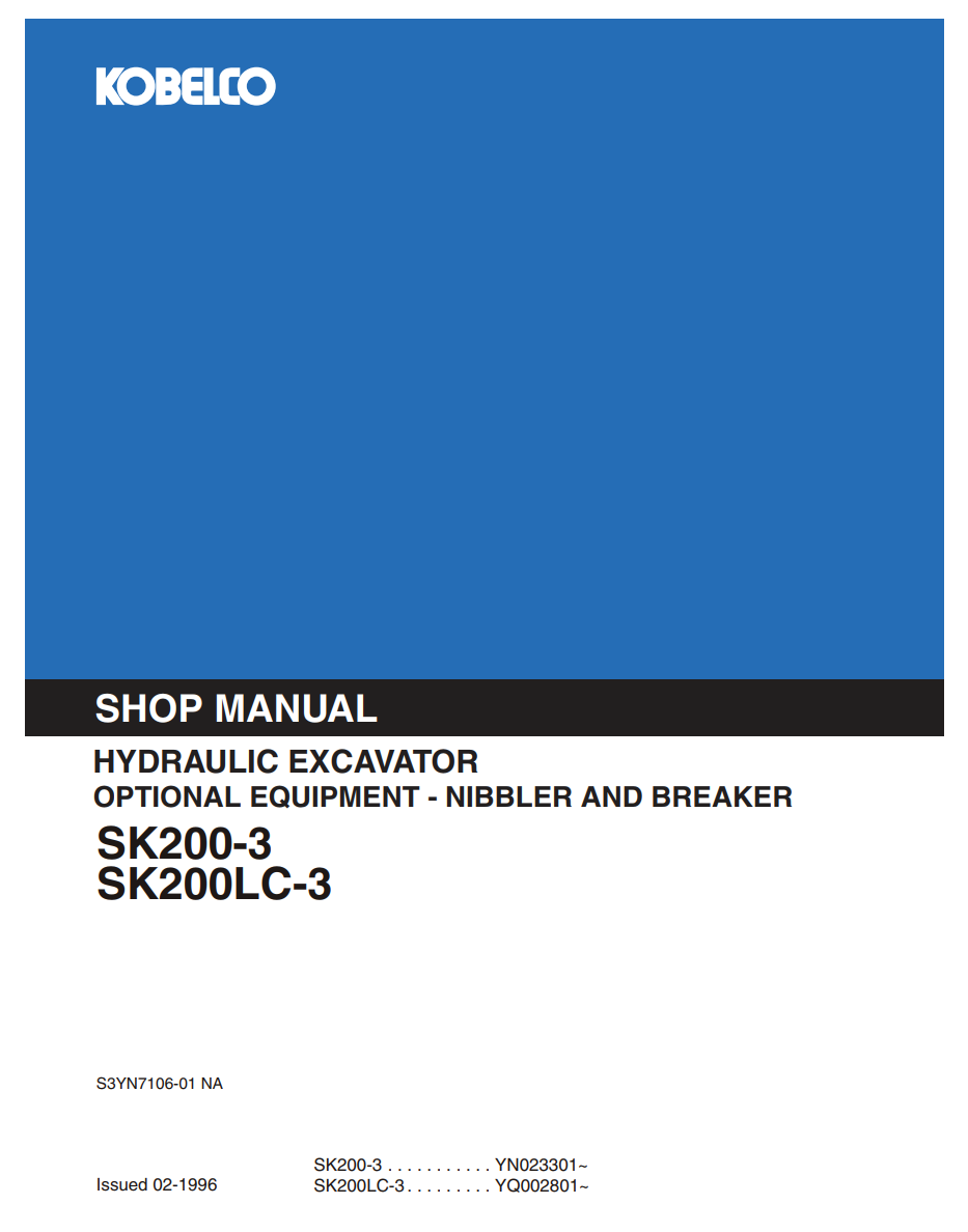 KOBELCO SK200-3, SK200LC-3 OPTIONAL EQUIPMENT - NIBBLER AND BREAKER 