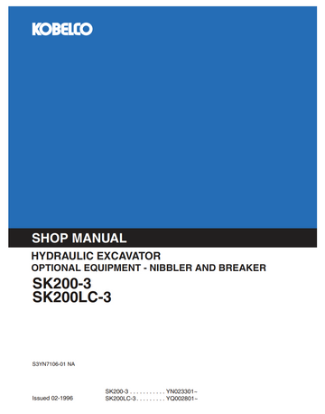 KOBELCO SK200-3, SK200LC-3 OPTIONAL EQUIPMENT - NIBBLER AND BREAKER 