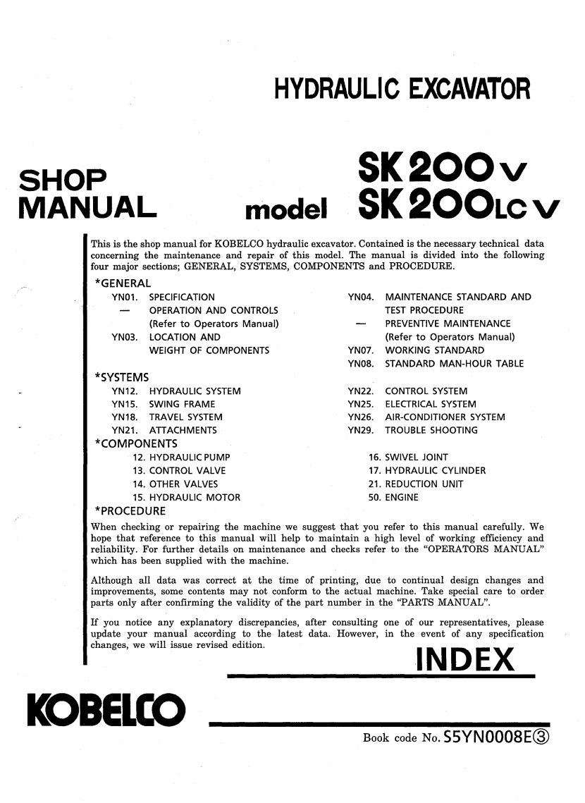 KOBELCO SK200V, SK200LC V MINI EXCAVATOR