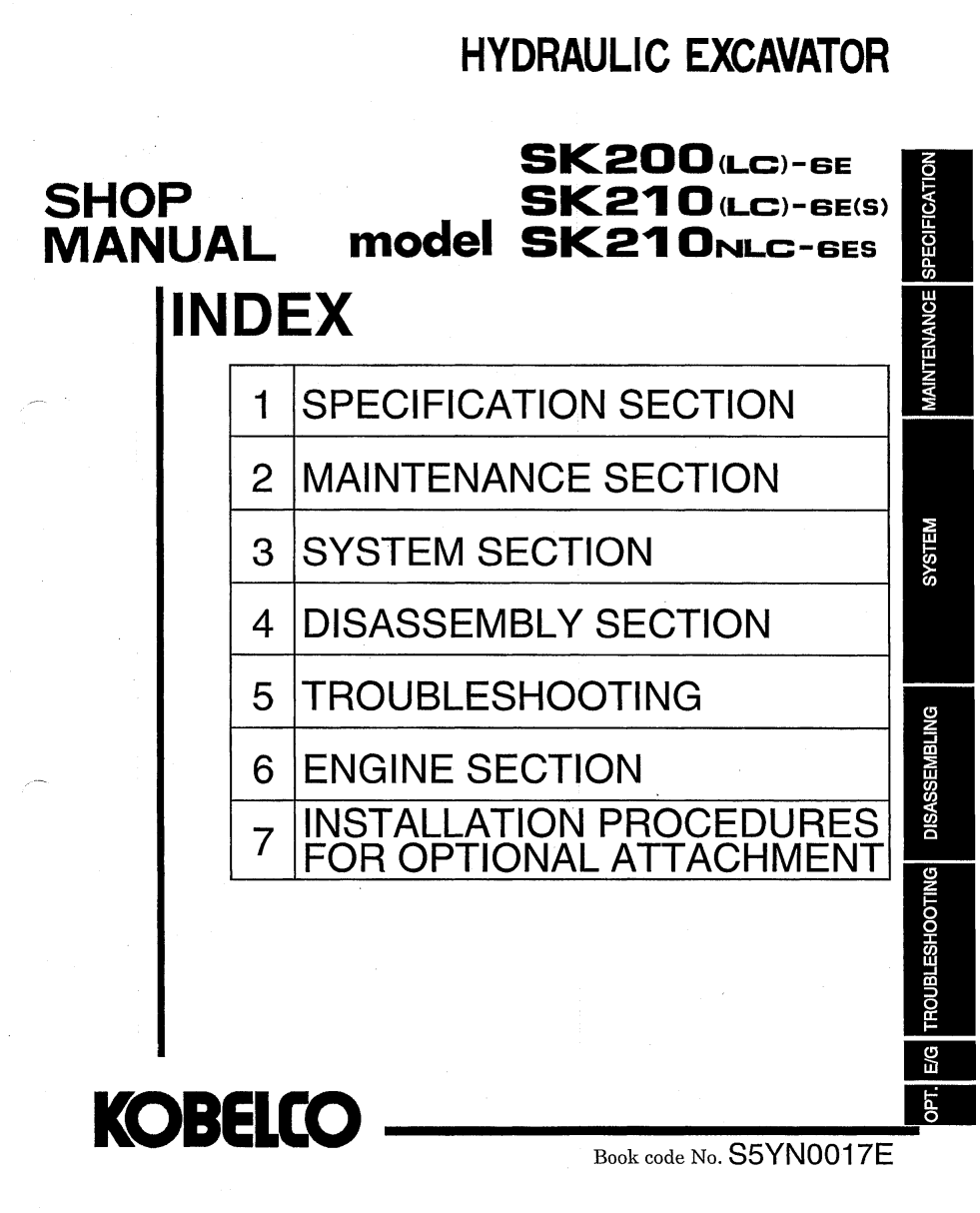 KOBELCO SK200(LC)-6E, SK210(LC)-6E(S), SK210NLC-6ES HYDRAULIC EXCAVATOR