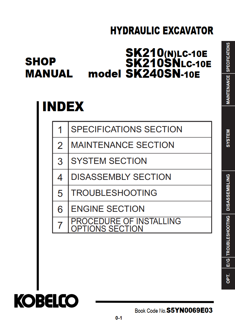 KOBELCO SK210(N)LC-10E, SK210SNLC-10E, SK240SN-10E TRACKED EXCAVATOR