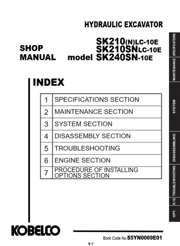 KOBELCO SK210(N)LC-10E, SK210SNLC-10E, SK240SN-10E HYDRAULIC EXCAVATOR