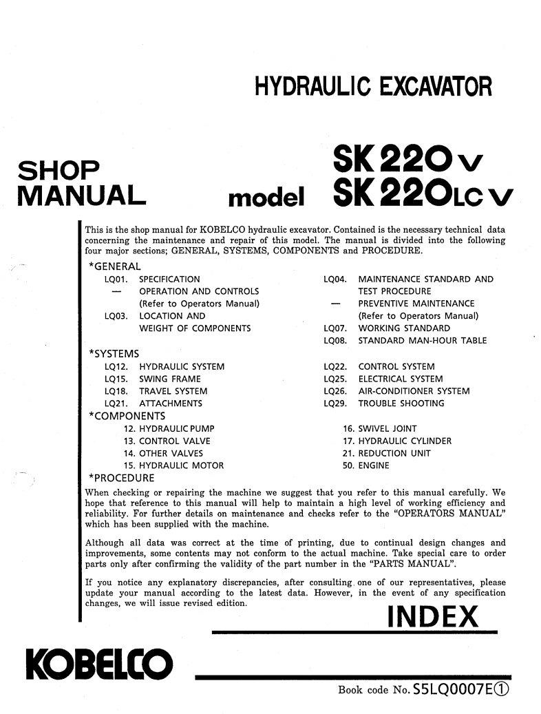 KOBELCO SK220V, SK220LCV CRAWLER EXCAVATOR