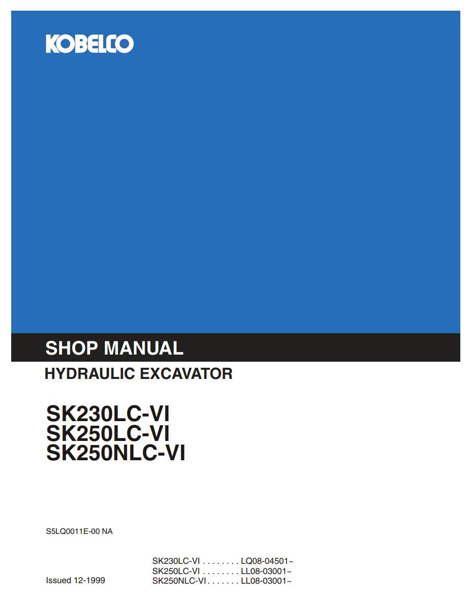 KOBELCO SK230LC-VI, SK250LC-VI, SK250NLC-VI MINI EXCAVATOR