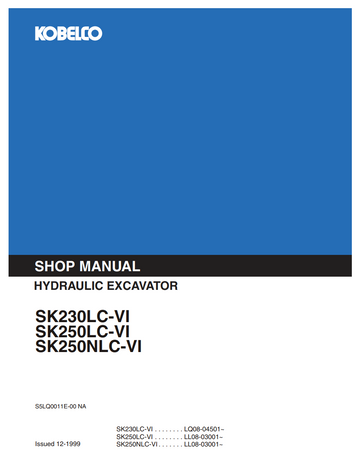 KOBELCO SK230LC-VI, SK250LC-VI, SK250NLC-VI MINI EXCAVATOR