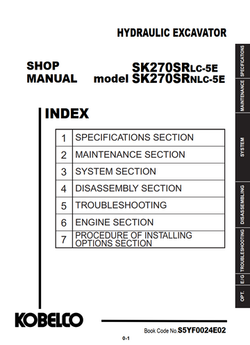 KOBELCO SK270SRLC-5E, SK270SRNLC-5E HYDRAULIC EXCAVATOR