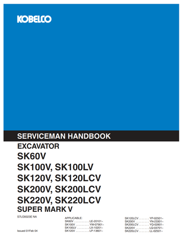 KOBELCO SK60V - SK220LCV SUPER MARK V SERVICEMAN HANDBOOK