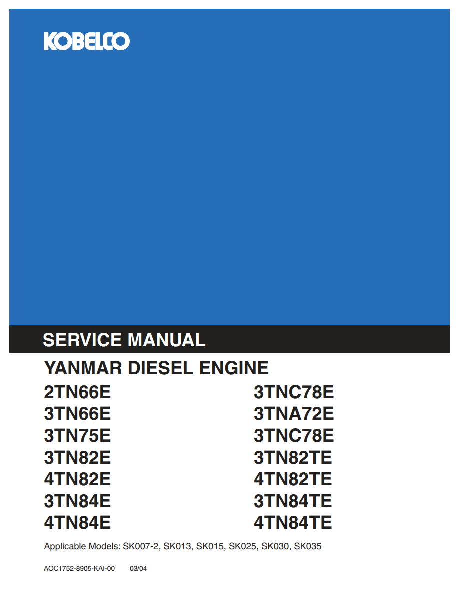KOBELCO YANMAR 2TN 3TN 4TN SERIES DIESEL ENGINE