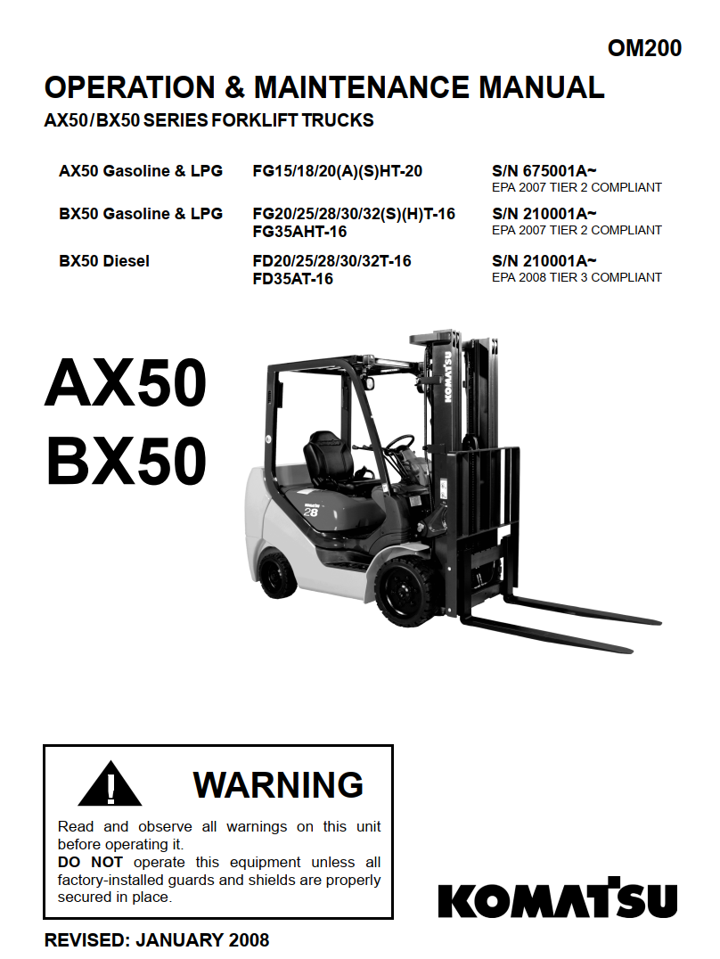 KOMATSU AX50 BX50 SERIES MAINTENANCE MANUAL