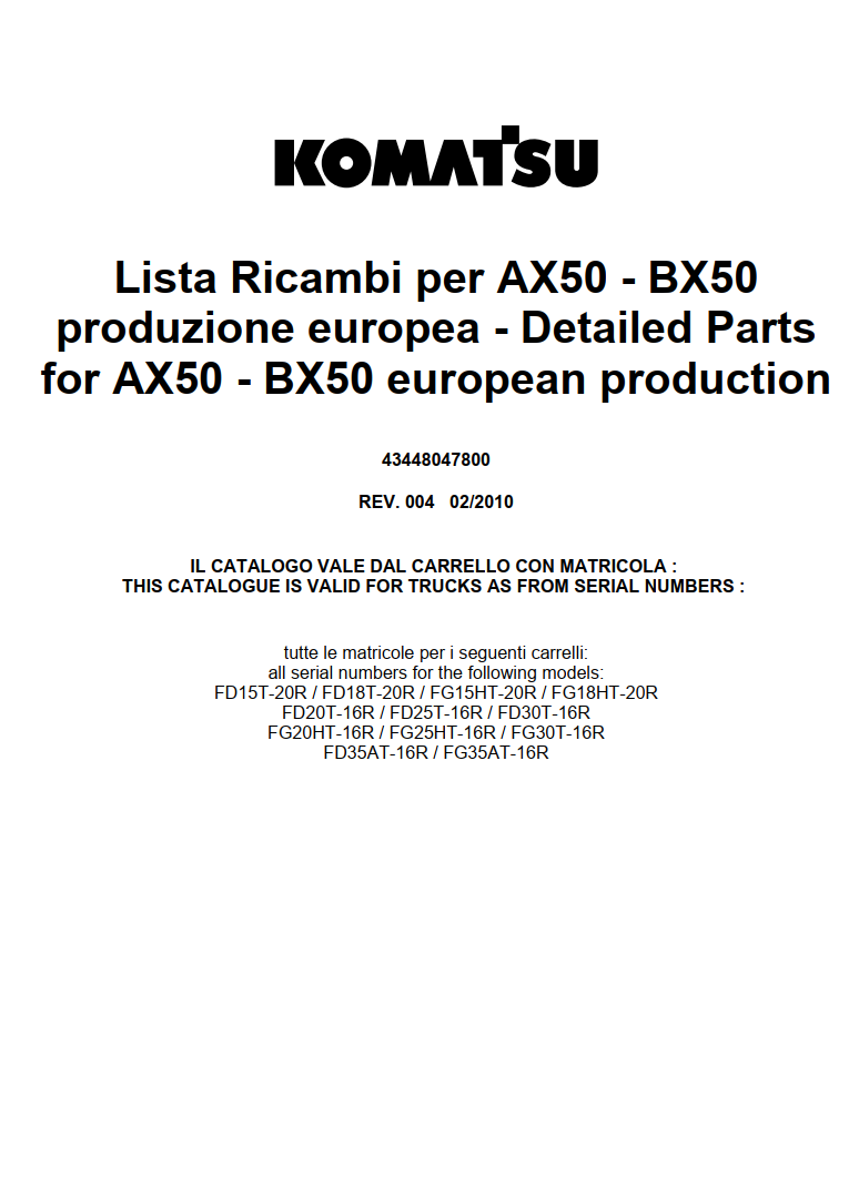 KOMATSU AX50 BX50 SERIES PARTS CATALOG