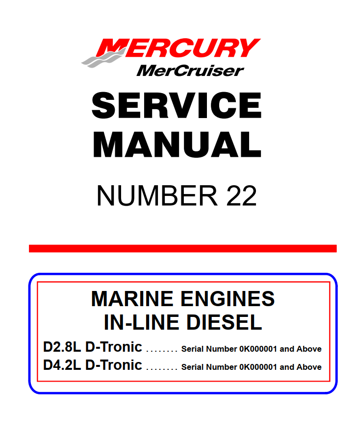 MERCURY MERCRUISER D2.8L D4.2L D-TONIC #22 MARINE ENGINE
