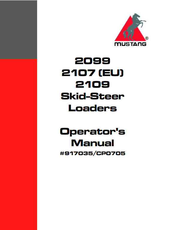 MUSTANG 2099 2107 2109 SKID STEER LOADER PARTS MANUAL