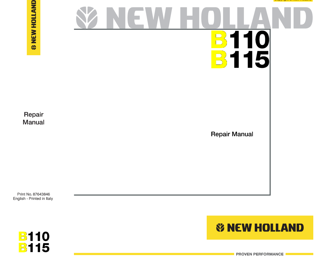 NEW HOLLAND B110 B115 &amp; B110 B115 TIER 3 III BACKHOE LOADER