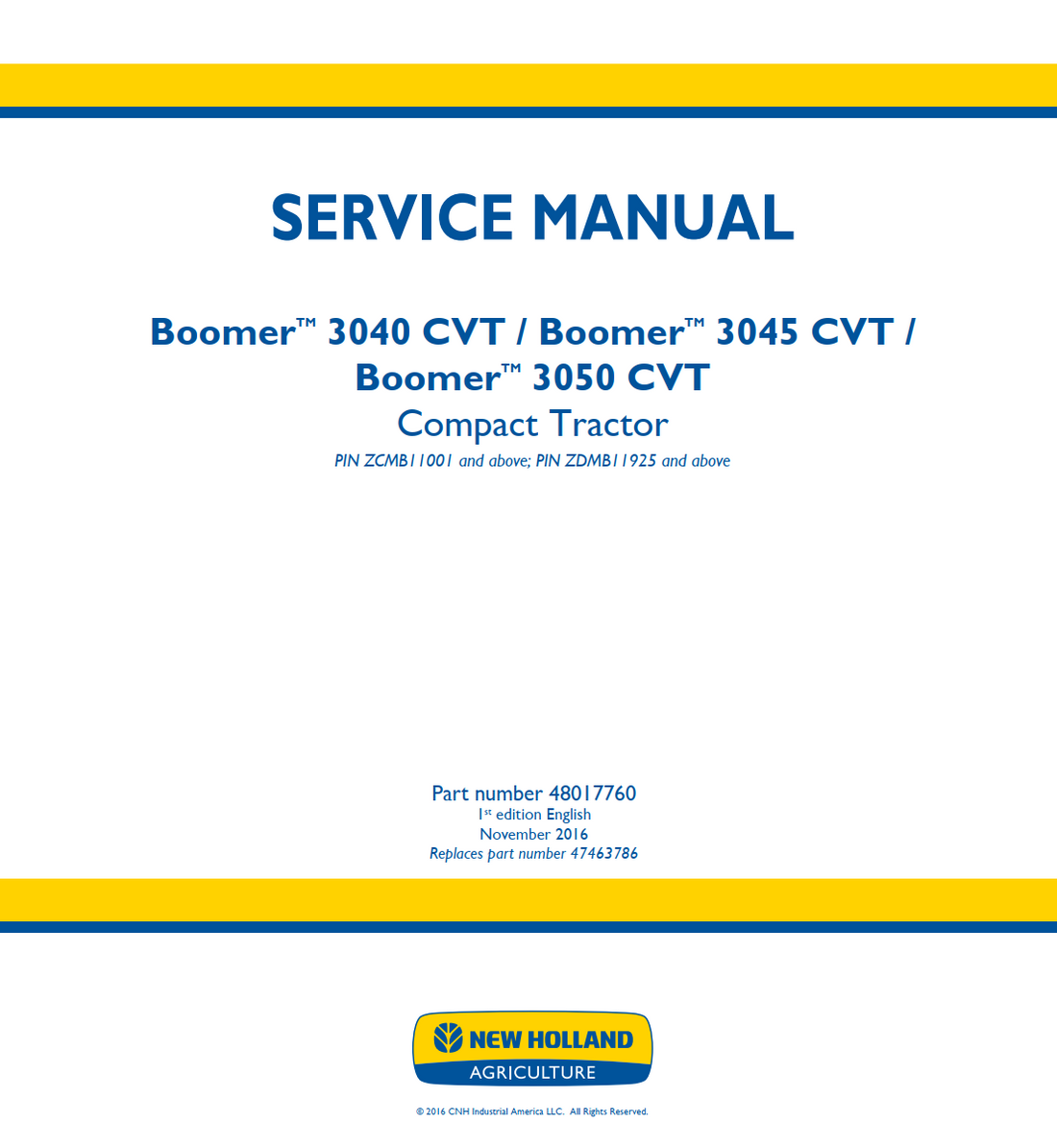 NEW HOLLAND BOOMER 3040 CVT/BOOMER, 3045 CVT/BOOMER, 3050 CVT