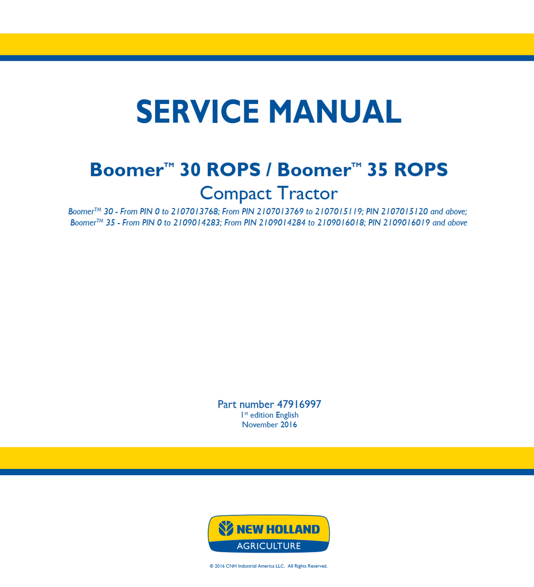 NEW HOLLAND BOOMER 30 BOOMER 35 ROPS COMPACT TRACTOR