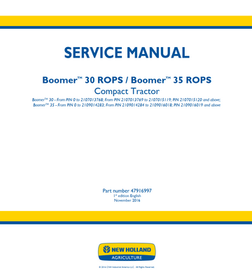 NEW HOLLAND BOOMER 30 BOOMER 35 ROPS COMPACT TRACTOR