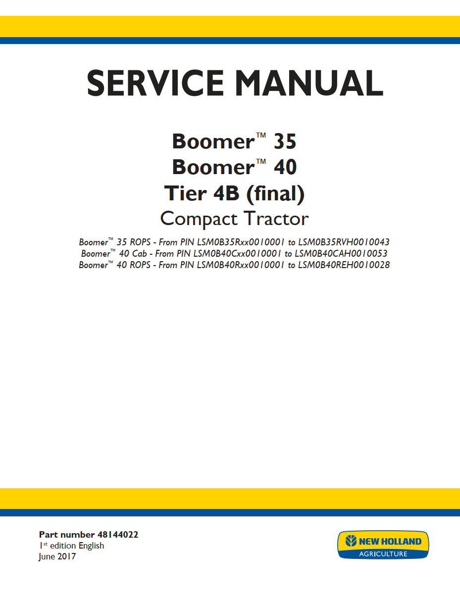 NEW HOLLAND BOOMER 35 BOOMER 40 TIER 4B COMPACT TRACTOR
