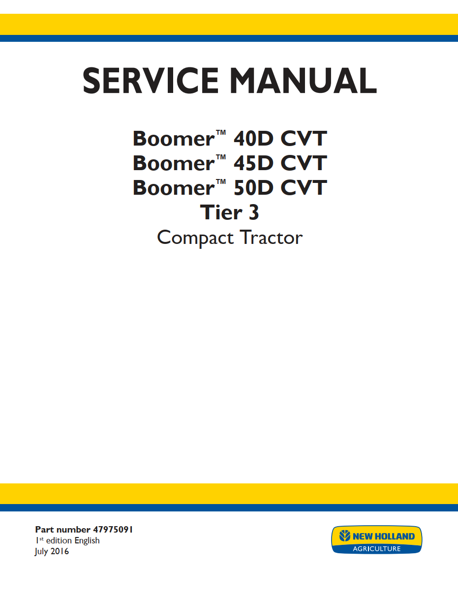 NEW HOLLAND BOOMER 40D 45D 50D CVT TIER 3 COMPACT TRACTOR
