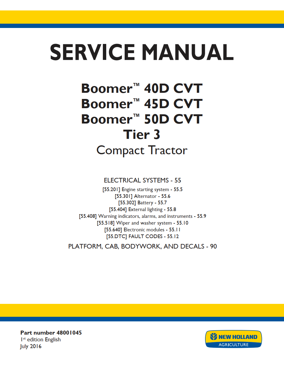 NEW HOLLAND BOOMER 40D 45D 50D CVT TIER 3 ELECTRICAL