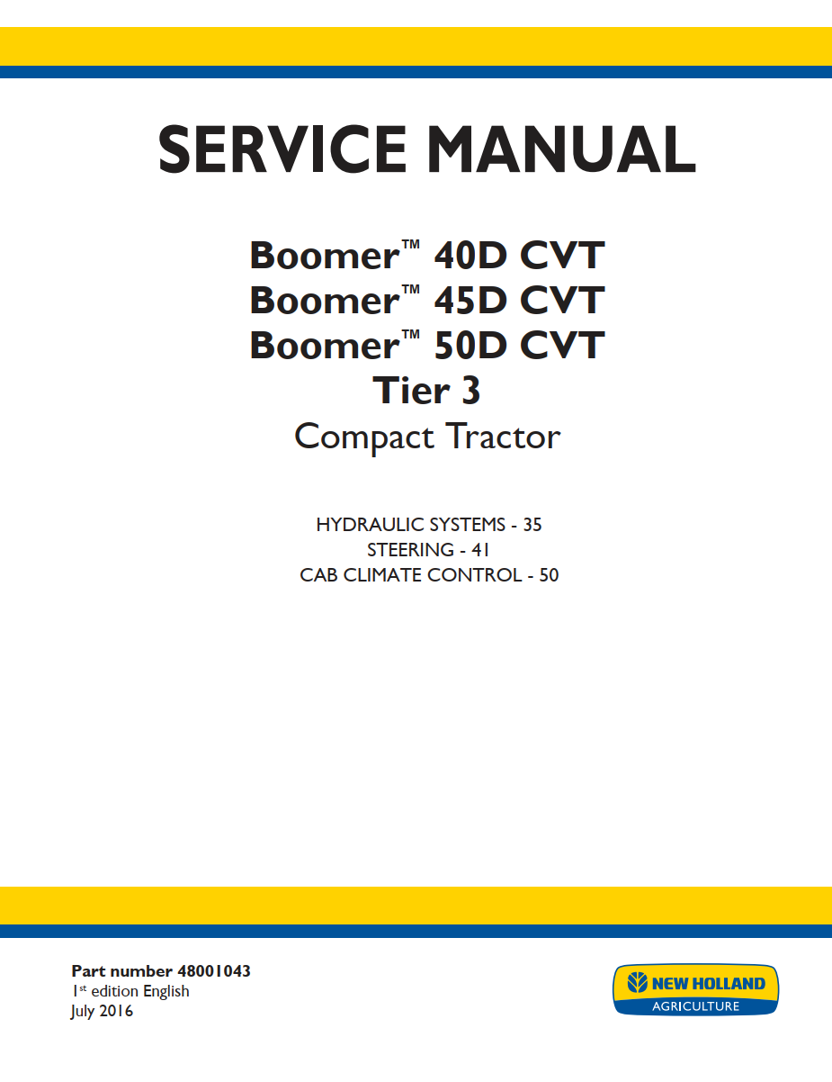 NEW HOLLAND BOOMER 40D 45D 50D CVT TIER 3 HYRAULIC