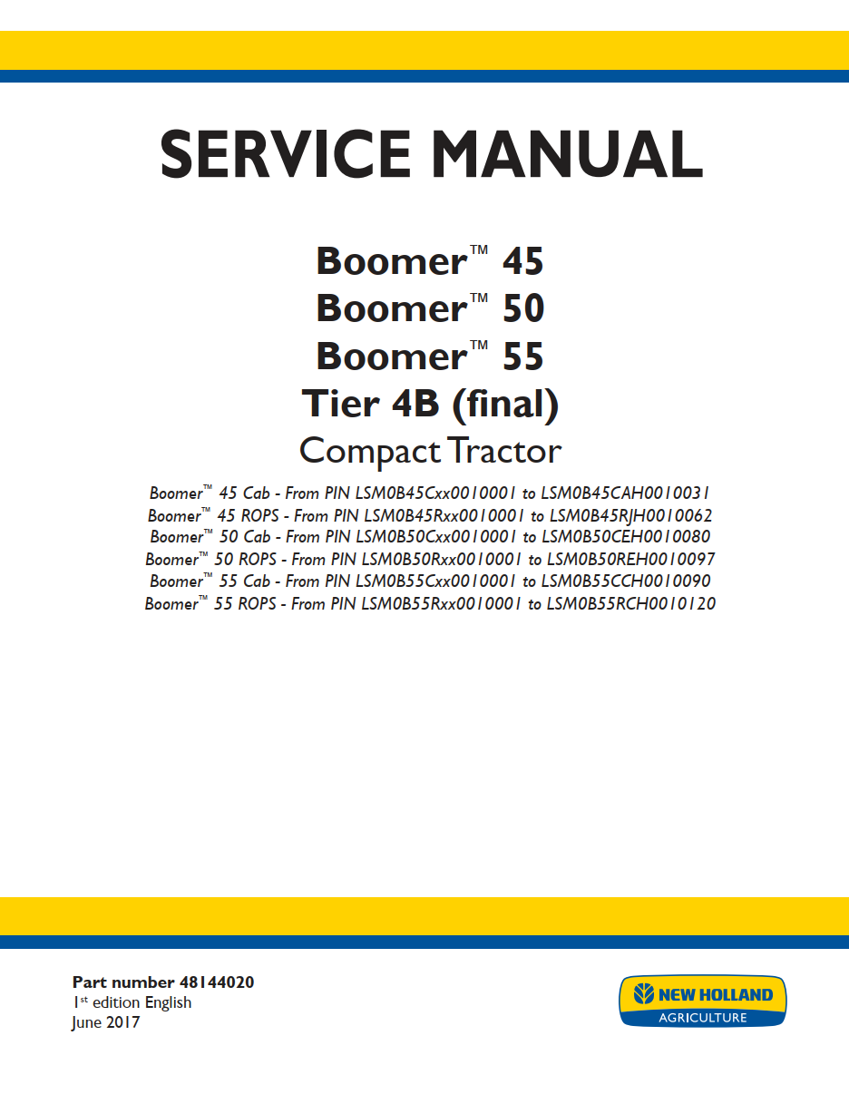 NEW HOLLAND BOOMER 45 50 55 TIER 4B COMPACT TRACTOR
