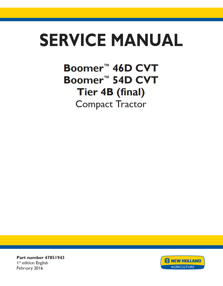 NEW HOLLAND BOOMER 46D 54D CVT TIER 4B COMPACT TRACTOR