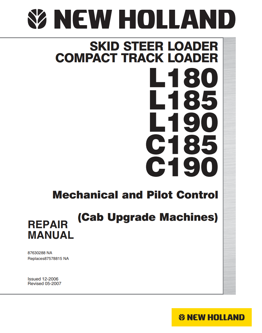 NEW HOLLAND C185 C190 L180 L185 L190 SKID STEER LOADER