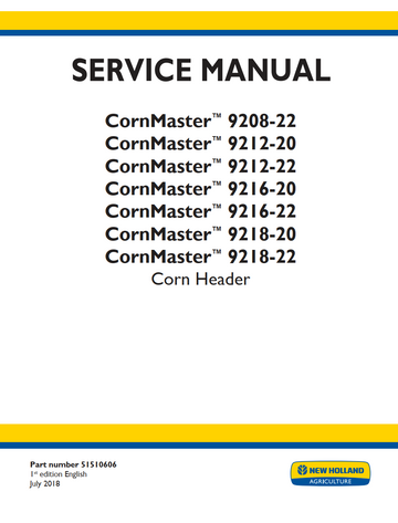 NEW HOLLAND CORNMASTER 9208-22 9212-20-22 9216-20-22 9218-20-22 CORN HEADER