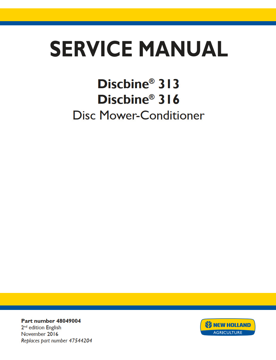 NEW HOLLAND DISCBINE 313 316 DISC MOWER CONDITIONER