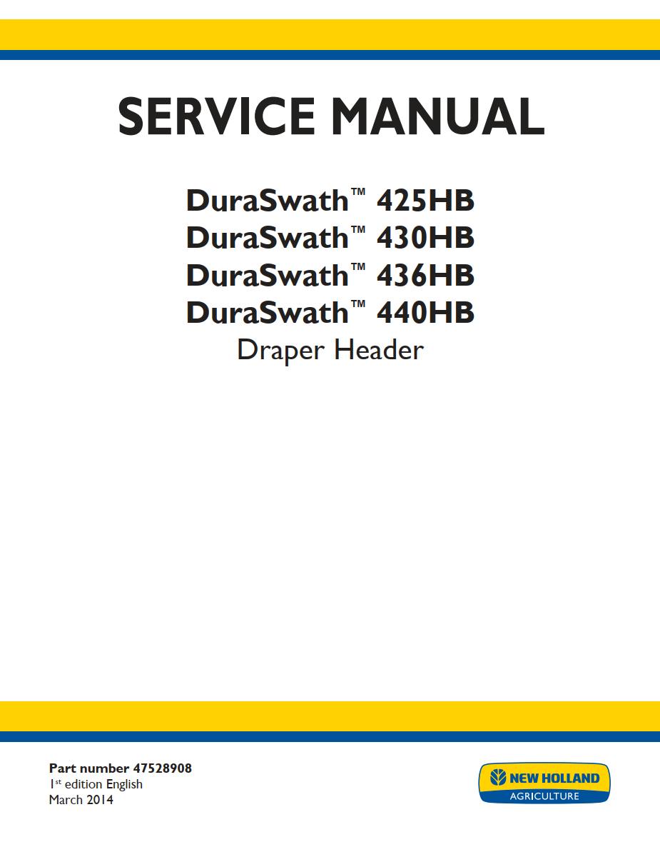 NEW HOLLAND DURA SWATH 425HB 430HB 436HB 440HB DRAPER HEADER