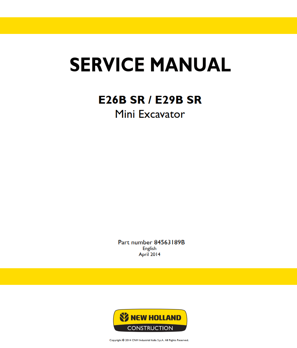 NEW HOLLAND E26B SR E29B SR HYDRAULIC MINI EXCAVATOR