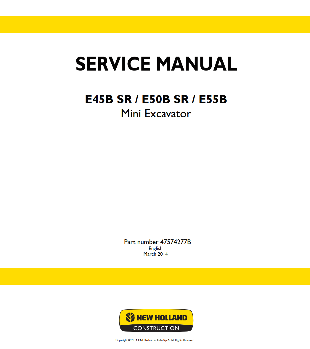 NEW HOLLAND E45B SR E50B SR E55B MINI EXCAVATOR