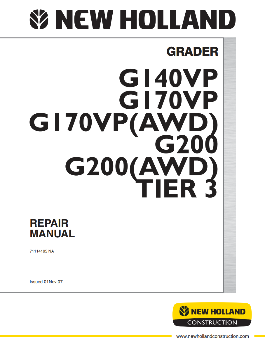 NEW HOLLAND G140VP G170VP G200 MOTOR GRADER
