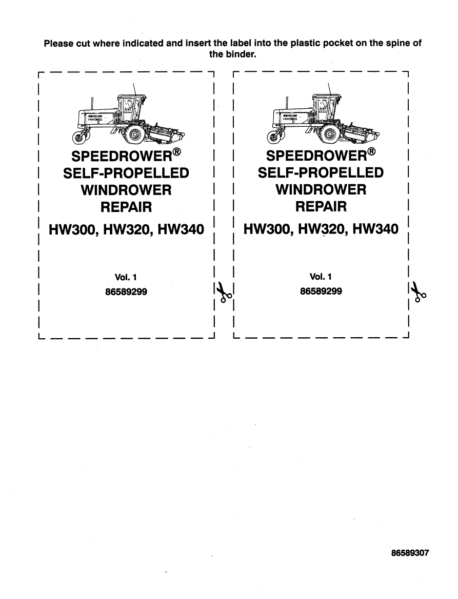 NEW HOLLAND HW300 HW320 HW340 SPEEDPOWER SELF PROPELLED WINDROWER 